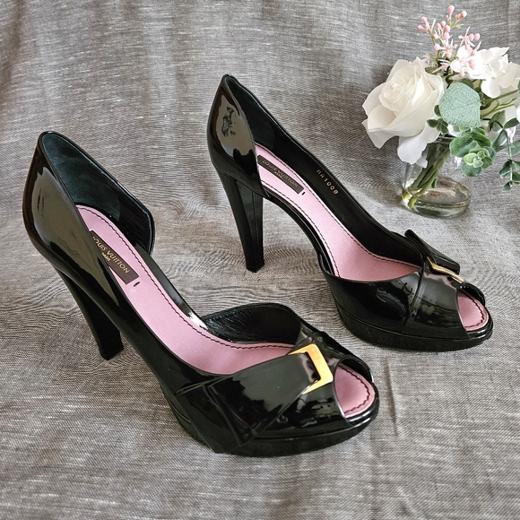 Louis Vuitton Patent Leather Open-Toe Luxury Pump Heels Size 7.5 US (Worn 2x) - Picture 4 of 16
